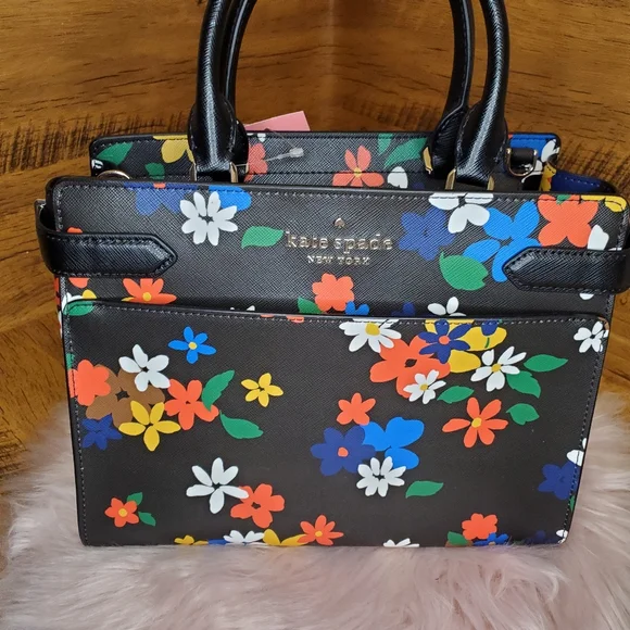NWT Kate spade handbag staci medium satchel in black sailing floral crossbody